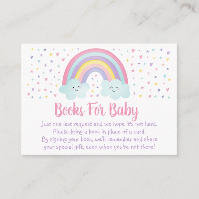 Pastel Rainbow Clouds Baby Shower Book Request Enclosure Card (Front)