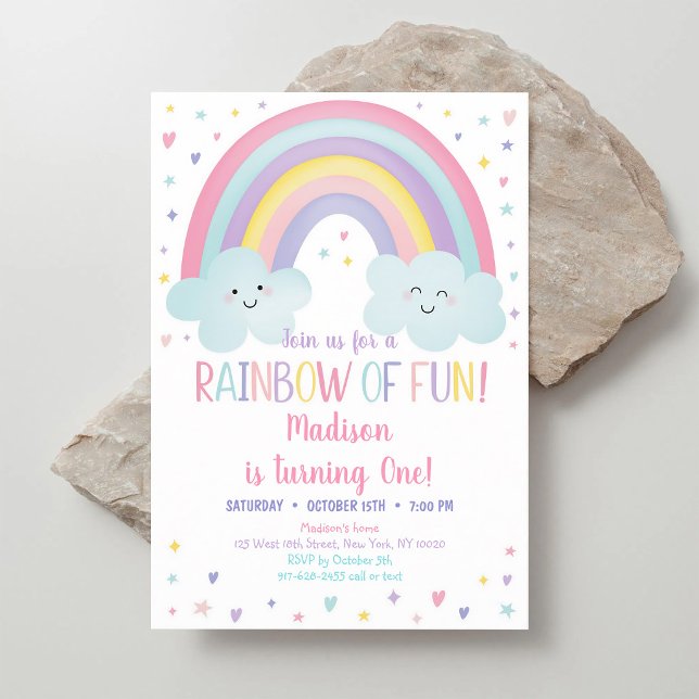 Pastel Rainbow Clouds First Birthday Invitation (Creator Uploaded)