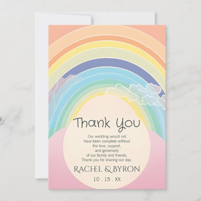 Pastel Rainbow Clouds Wedding Customise Egg Frame  Thank You Card (Front)