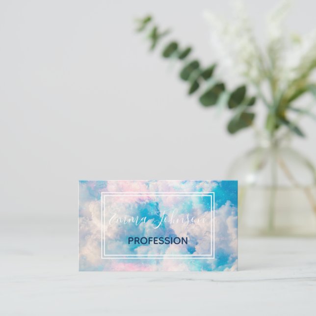 Pastel Rainbow Cloudy Sky Aesthetic Business Card (Standing Front)