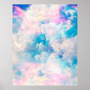 Pastel Rainbow Cloudy Sky Aesthetic Poster