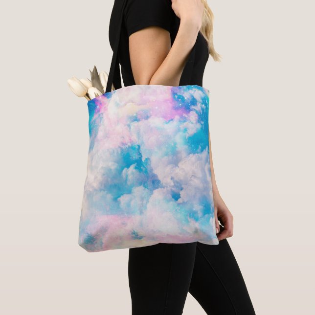 Pastel Rainbow Cloudy Sky Aesthetic Tote Bag (Close Up)