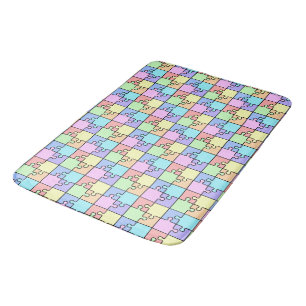 Pastel Rainbow Color Puzzle Geometric Pattern Bath Mat