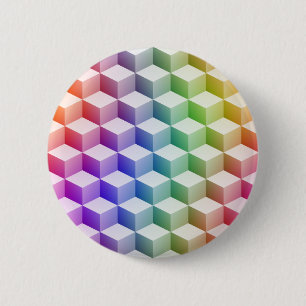 Pastel Rainbow Colored Shaded 3D Look Cubes 6 Cm Round Badge