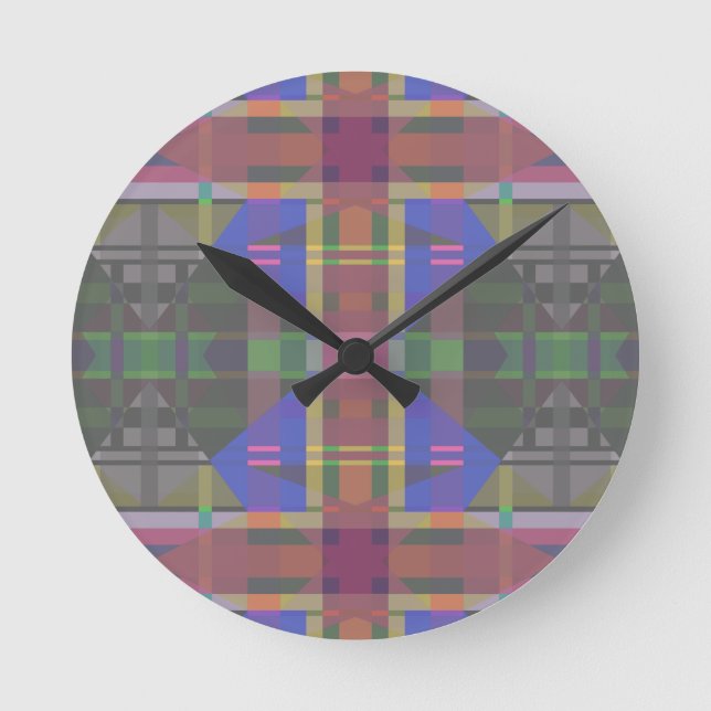 Pastel Rainbow Colorful Geometric Round Clock (Front)