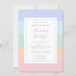Pastel Rainbow Colour Block Slumber Party Birthday Invitation