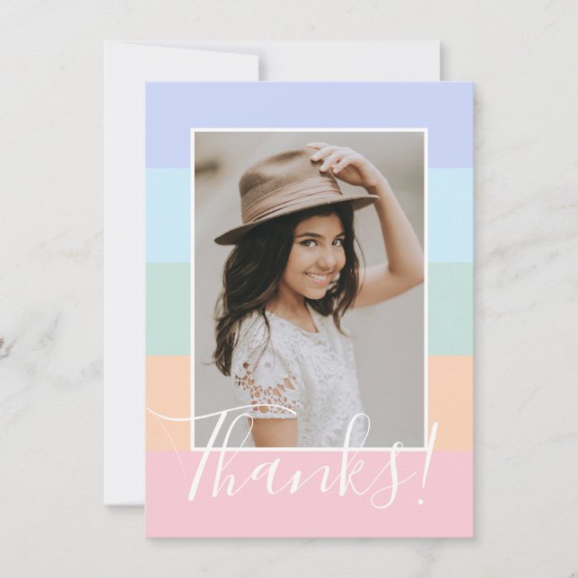 Pastel Rainbow Colour Block Stripes Photo Thank Yo Thank You Card (Front)