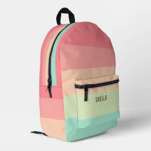 Pastel Rainbow colour Personalised with Name  Printed Backpack