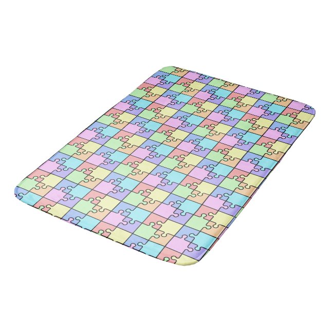 Pastel Rainbow Colour Puzzle Geometric Pattern Bath Mat (Angled)