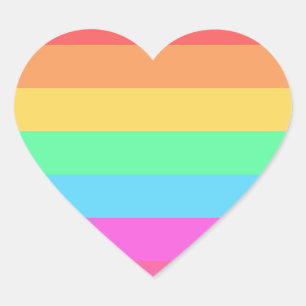 Pastel Rainbow Colour Stripes Design  Heart Sticker