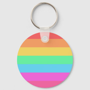 Pastel Rainbow Colour Stripes Design Key Ring