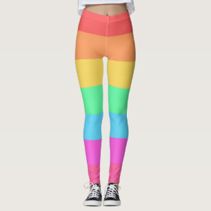 Pastel Rainbow Colour Stripes Design  Leggings