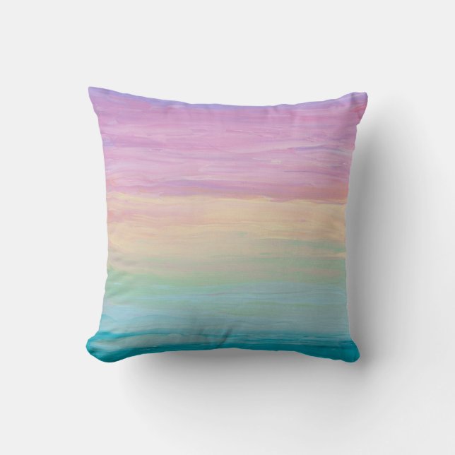 Pastel Rainbow Coloured Abstract Painting Cushion (Front)