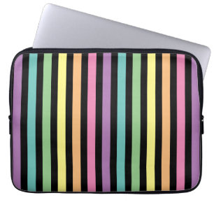 Pastel Rainbow-Coloured and Black Stripes Pattern Laptop Sleeve