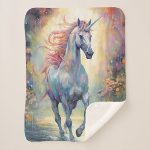 Pastel Rainbow Coloured Beautiful Unicorn Sherpa Blanket