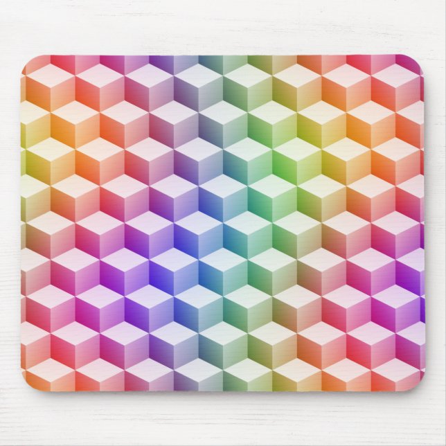Pastel Rainbow Coloured Shaded 3D Look Cubes Mouse Mat (Front)