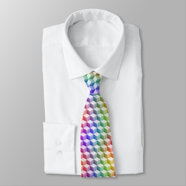 Pastel Rainbow Coloured Shaded 3D Look Cubes Tie (Tied)