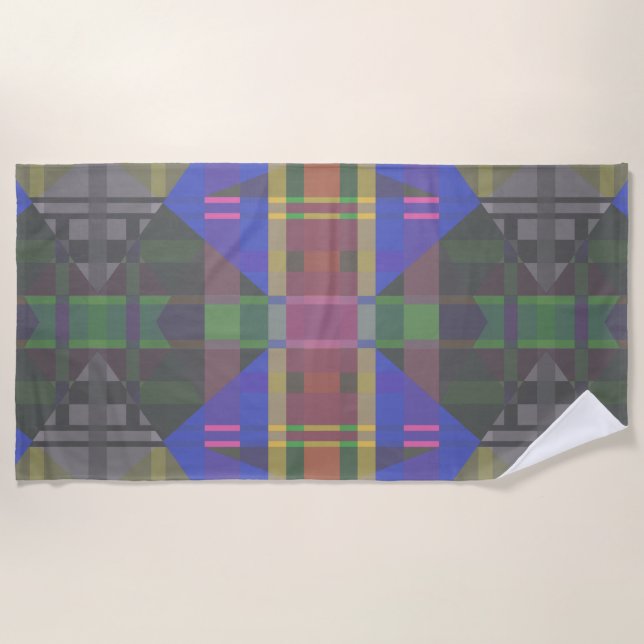 Pastel Rainbow Colourful Geometric Beach Towel (Front)