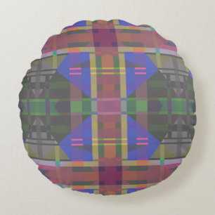 Pastel Rainbow Colourful Geometric Round Cushion