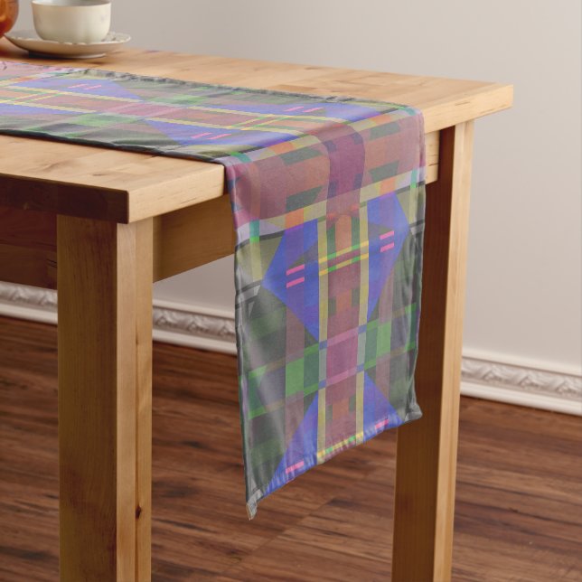 Pastel Rainbow Colourful Geometric Short Table Runner (In Situ)