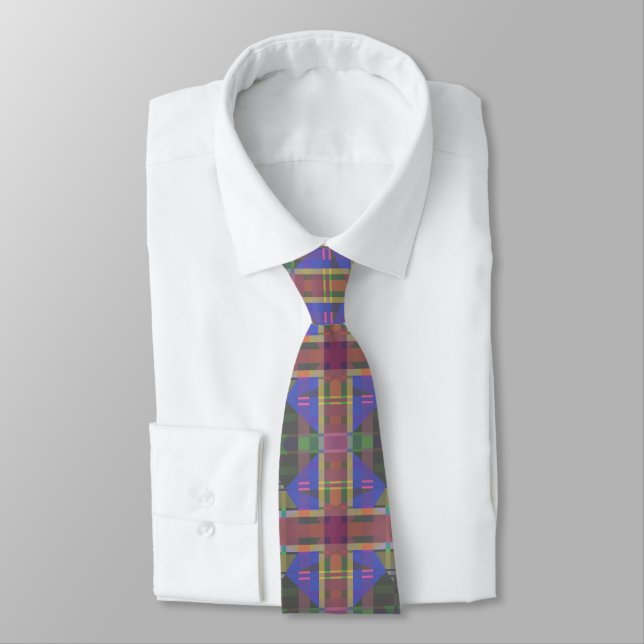 Pastel Rainbow Colourful Geometric Tie (Tied)