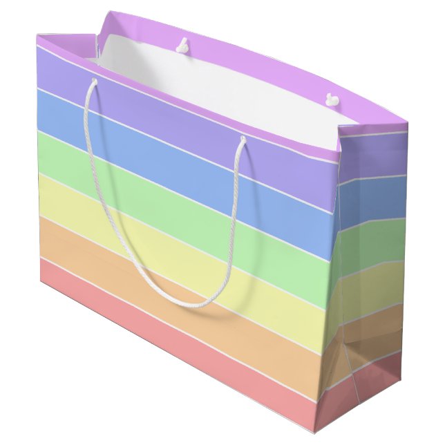 Pastel Rainbow Colourful Stripes   Large Gift Bag (Back Angled)