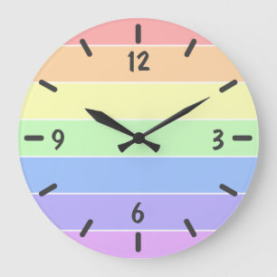 Pastel Rainbow Colourful Stripes Pattern Large Clo Large Clock