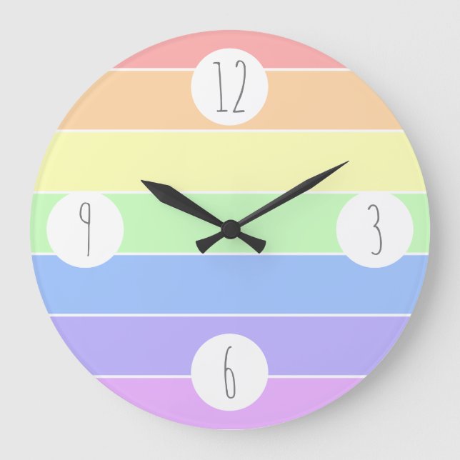 Pastel Rainbow Colourful Stripes Pattern Large Clock (Front)