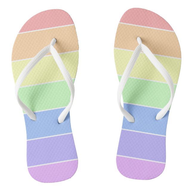 Pastel Rainbow Colourful Stripes Pattern Summer Flip Flops (Footbed)