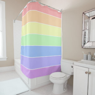 Pastel Rainbow Colourful Stripes Shower Curtain