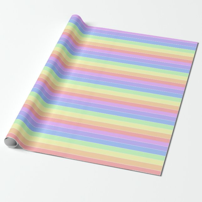 Pastel Rainbow Colourful Stripes  Wrapping Paper (Unrolled)