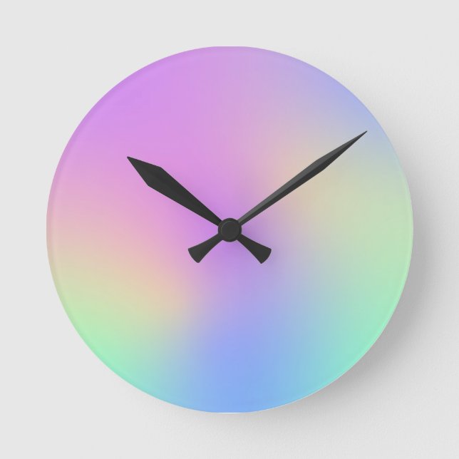 Pastel Rainbow Colours Abstract Blur Gradient Ombr Round Clock (Front)