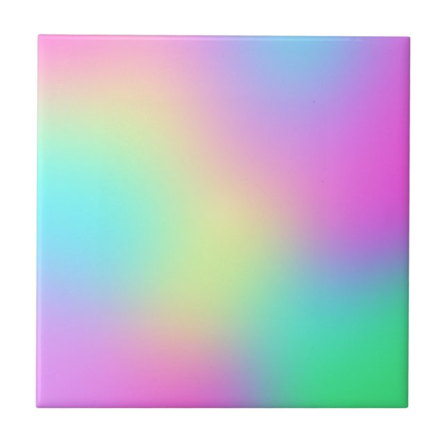 Pastel Rainbow Colours Abstract Blur Gradient Ombr Tile (Front)