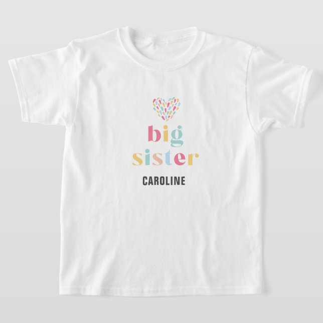 Pastel Rainbow Colours Baby Shower Big Sister T-Shirt (Laydown)