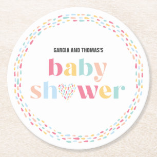 Pastel Rainbow Colours Baby Shower Personalised Round Paper Coaster