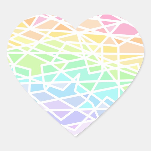 Pastel Rainbow Colours Geometric Heart Sticker (Front)