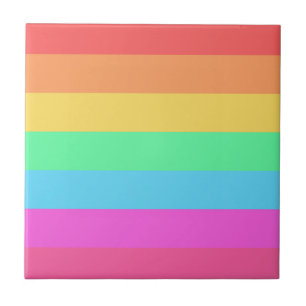 Pastel Rainbow Colours Stripes Design  Tile