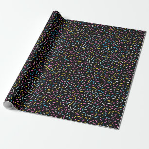 Pastel Rainbow Confetti Sprinkles on Black Wrapping Paper