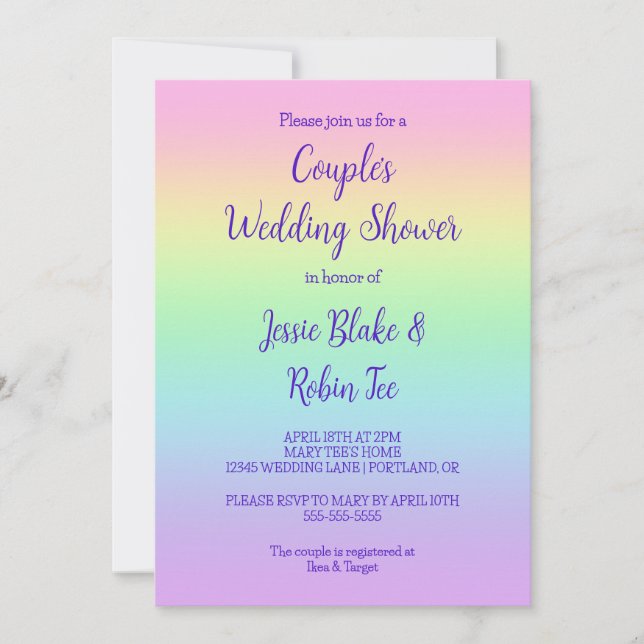 Pastel Rainbow Couple's Wedding Shower Invitation (Front)