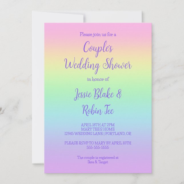 Pastel Rainbow Couple's Wedding Shower Invitation (Front)
