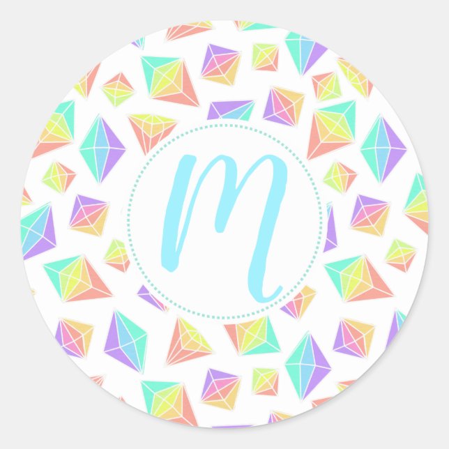Pastel Rainbow Crystals Pattern Classic Round Sticker (Front)