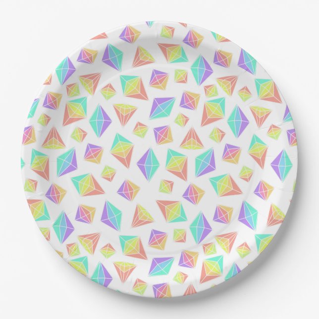 Pastel Rainbow Crystals Pattern Paper Plate (Front)