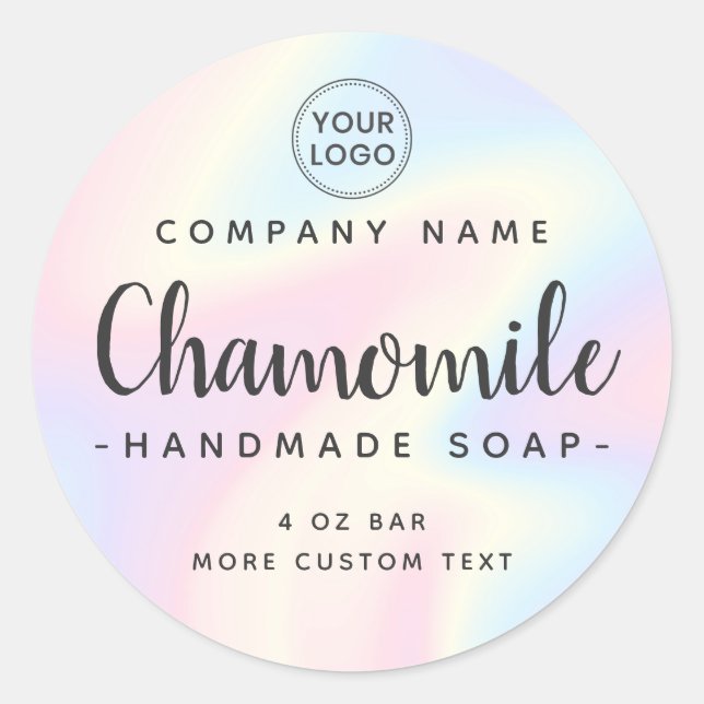 Pastel rainbow cute script round product label (Front)