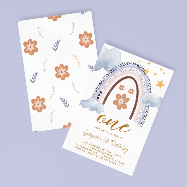 Pastel Rainbow Daisy 1st Birthday Invitation (Creator Uploaded)