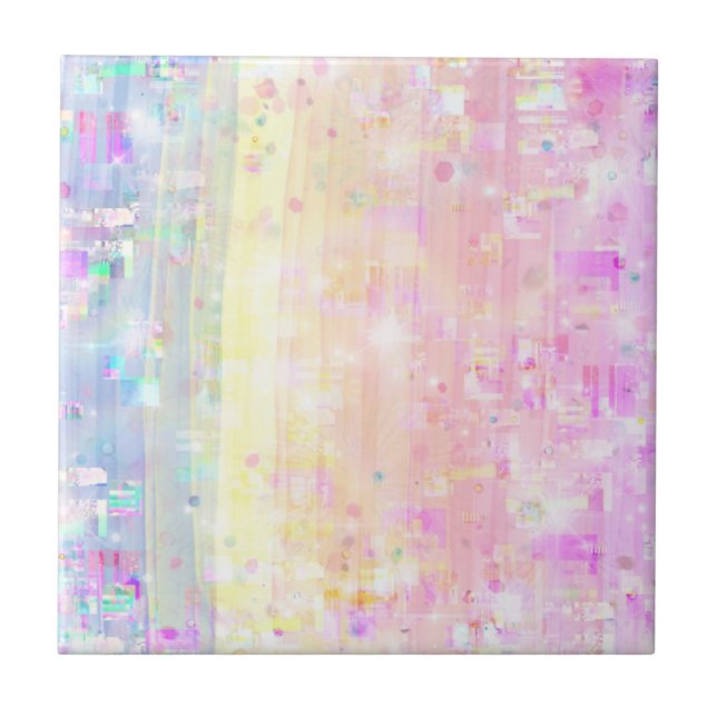 Pastel Rainbow Design of Pink, Blue, Yellow  Ceram Tile (Front)