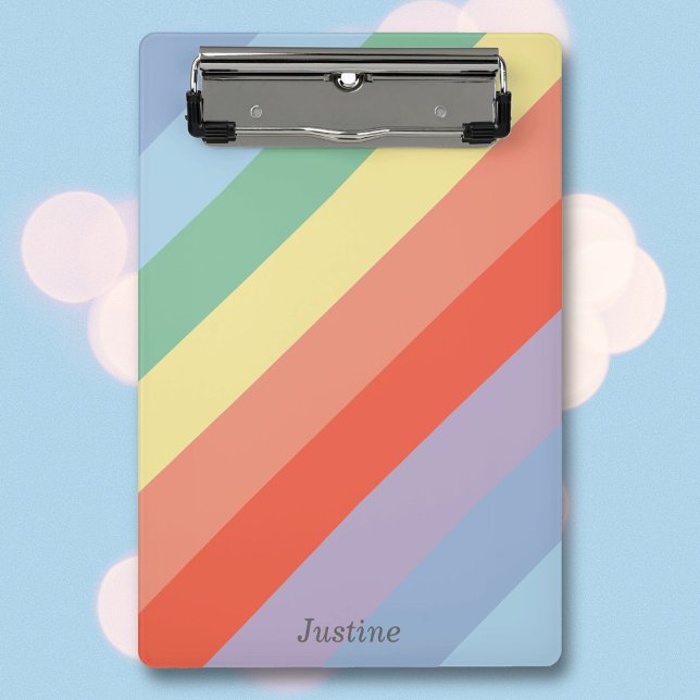 Pastel Rainbow Diagonal Stripes  Mini Clipboard (Pastel Rainbow Diagonal Stripes Clipboard)