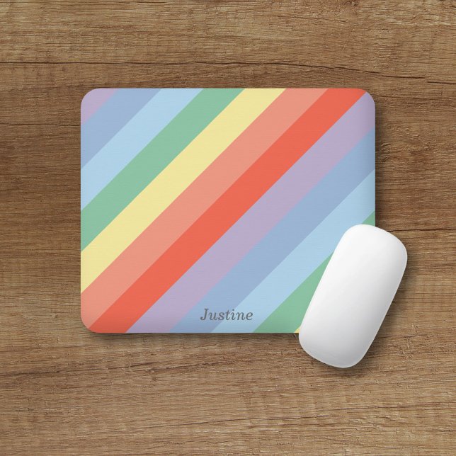 Pastel Rainbow Diagonal Stripes  Mouse Mat (Pastel Rainbow Diagonal Stripes Mouse Pad)