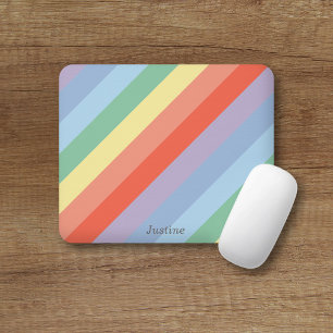 Pastel Rainbow Diagonal Stripes  Mouse Mat