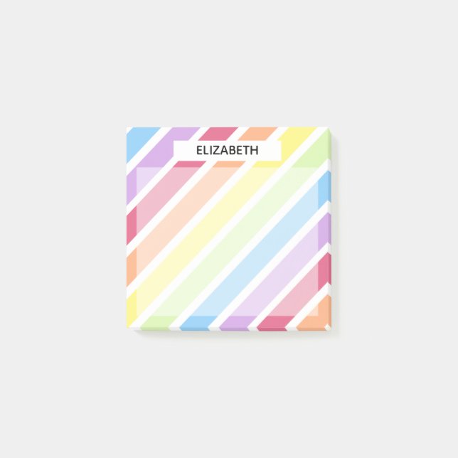 Pastel Rainbow Diagonal Stripes Personalise Post-it Notes (Front)