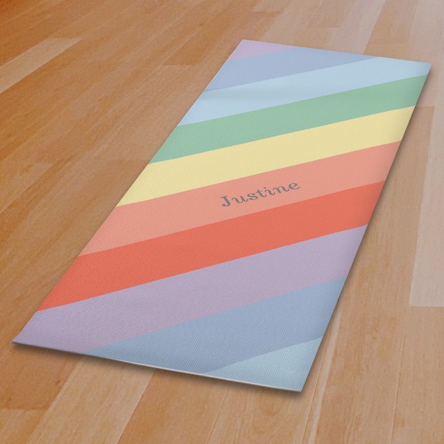 Pastel Rainbow Diagonal Stripes  Yoga Mat (Pastel Rainbow Diagonal Stripes Yoga Mat)